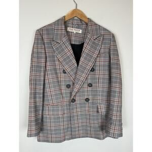 Free People Ashby Plaid Oversized Double-Breasted Blazer Gray Check Sz Small